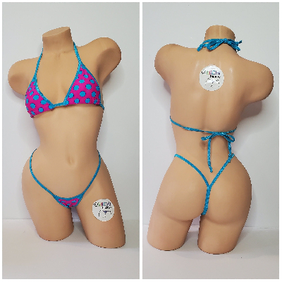 Hot Pink with Aqua Polka Dots Your Choice Trim Color Bottom Bikini Set-3