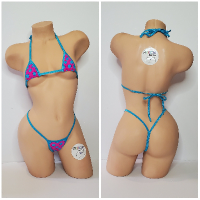 Hot Pink with Aqua Polka Dots Your Choice Trim Color Bottom Bikini Set-4