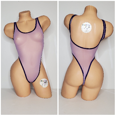 Lavender Mesh with Purple Trim ***VERY SHEER*** 1 Piece Bodysuit Size SMALL-0