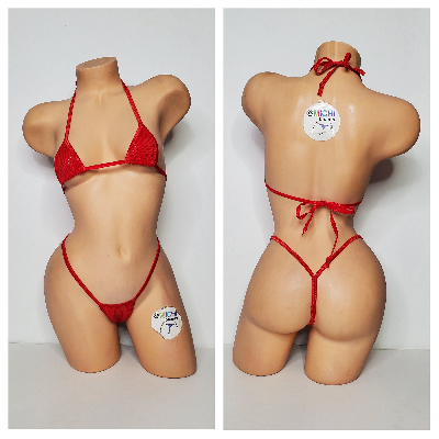 Shimmery Red with Red Trim 2 Piece String Micro Bikini Set One Size-2