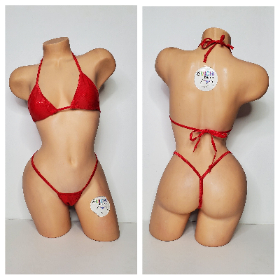 Shimmery Red with Red Trim 2 Piece String Micro Bikini Set One Size-5