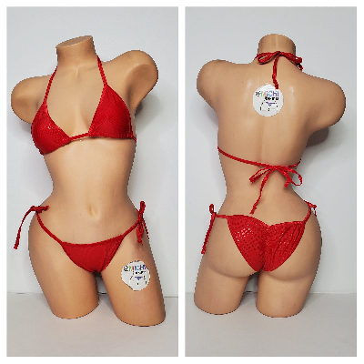 Shimmery Red with Red Trim 2 Piece String Micro Bikini Set One Size-6