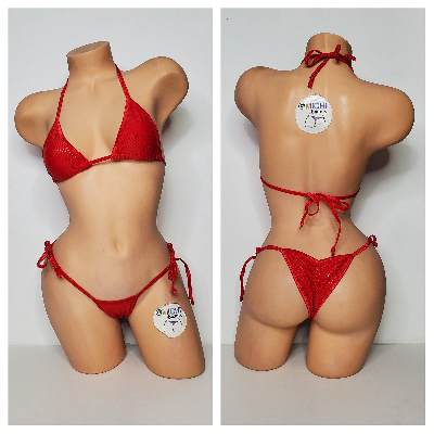 Shimmery Red with Red Trim 2 Piece String Micro Bikini Set One Size-7