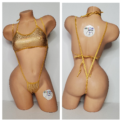 Iridescent Gold Snake Print w/ Gold Trim Color  2 Piece Micro Bikini Set-1