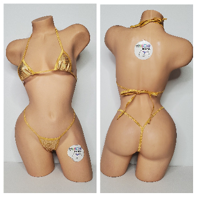 Iridescent Gold Snake Print w/ Gold Trim Color  2 Piece Micro Bikini Set-6