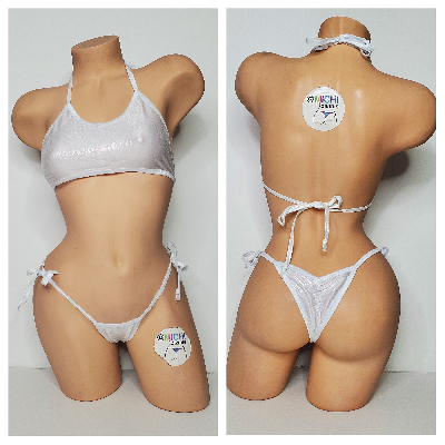 Iridescent White Snake Print w/ White Trim Color 2 Piece Micro Bikini Set-1