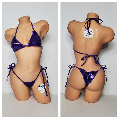 Shimmery Purple with Purple Trim 2pc String Bikini Set One Size-6