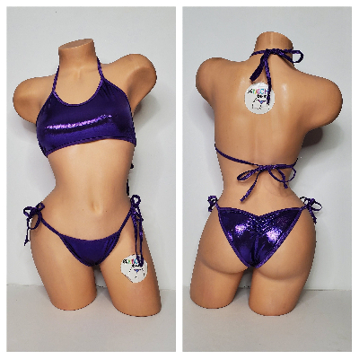 Shimmery Purple with Purple Trim 2pc String Bikini Set One Size-7