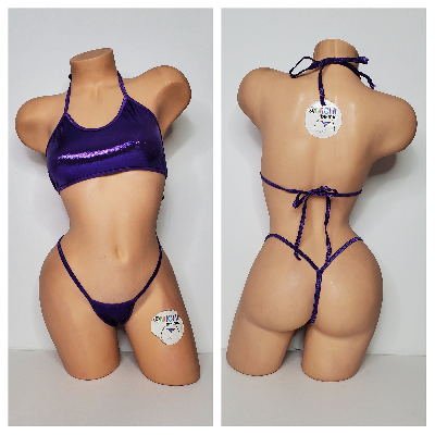 Shimmery Purple with Purple Trim 2pc String Bikini Set One Size-9