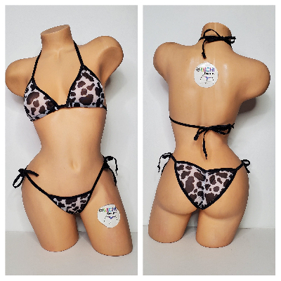 Cow Print Mesh *Semi Sheer* with Black Trim  2pc Bikini Set One Size-7