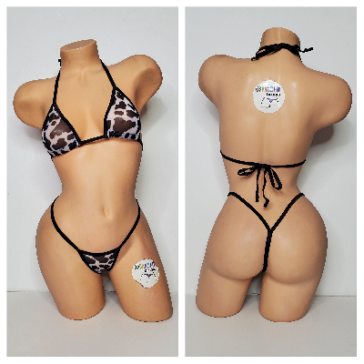 Cow Print Mesh *Semi Sheer* with Black Trim  2pc Bikini Set One Size-9