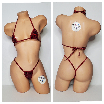 Shattered Holographic Dark Red with Dark Red Trim 2 Pc Micro String Bikini Set One Size-2
