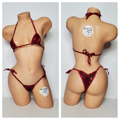 Shattered Holographic Dark Red with Dark Red Trim 2 Pc Micro String Bikini Set One Size-3