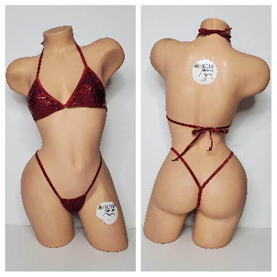 Shattered Holographic Dark Red with Dark Red Trim 2 Pc Micro String Bikini Set One Size-5