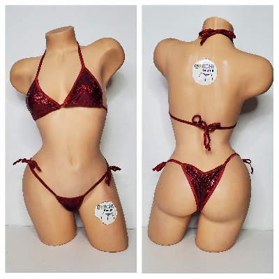 Shattered Holographic Dark Red with Dark Red Trim 2 Pc Micro String Bikini Set One Size-8