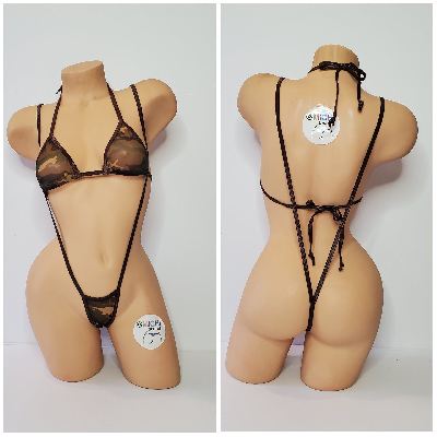 Camouflage Mesh ***VERY SHEER*** with Brown Trim 2pc Bikini Set One Size-5
