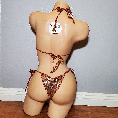 Shimmery Bronze with Bronze Trim 2 Piece Micro String Bikini Set One Size-5