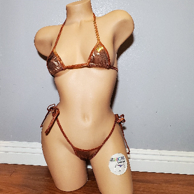Shimmery Bronze with Bronze Trim 2 Piece Micro String Bikini Set One Size-6