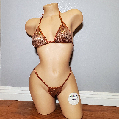 Shimmery Bronze with Bronze Trim 2 Piece Micro String Bikini Set One Size-7