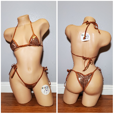Shimmery Bronze with Bronze Trim 2 Piece Micro String Bikini Set One Size-10