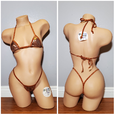 Shimmery Bronze with Bronze Trim 2 Piece Micro String Bikini Set One Size-11