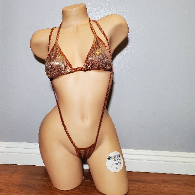 Shimmery Bronze with Bronze Trim 2 Piece Micro String Bikini Set One Size-13