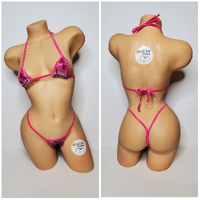 Hot Pink Hundred Dollar Bills Pattern w Your Choice 2 Piece Micro String Bikini Set One Size-4