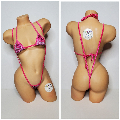 Hot Pink Hundred Dollar Bills Pattern w Your Choice 2 Piece Micro String Bikini Set One Size-5