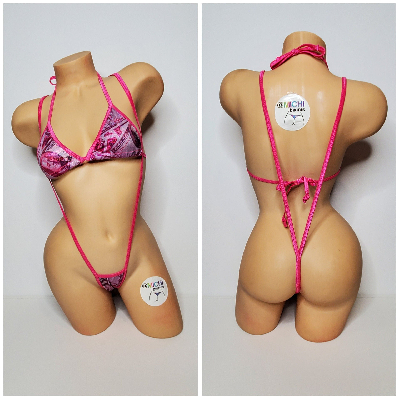 Hot Pink Hundred Dollar Bills Pattern w Your Choice 2 Piece Micro String Bikini Set One Size-7