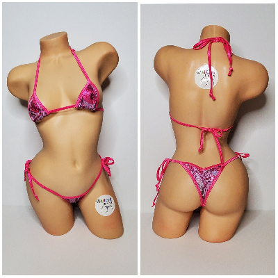 Hot Pink Hundred Dollar Bills Pattern w Your Choice 2 Piece Micro String Bikini Set One Size-8