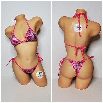 Hot Pink Hundred Dollar Bills Pattern w Your Choice 2 Piece Micro String Bikini Set One Size-9