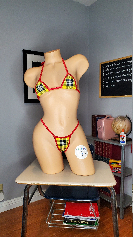 Yellow & Red Plaid with Your Choice Trim Color 2 Piece Micro String Bikini Set One Size-6