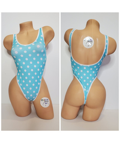 Baby Blue with White Polka Dots with White Trim 1 Piece Bodysuit Size SMALL