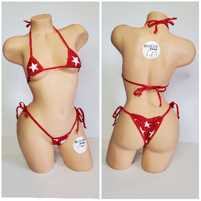 Red with White Stars with Your Choice Trim Color 2 Piece String Bikini Set One Size-5