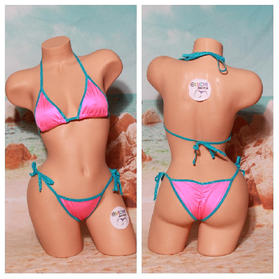 Neon Hot Pink w/ Your Choice Trim Color  2 Piece Micro String Bikini Set One Size-18