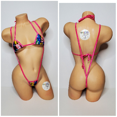 Neon Tokyo Street Sign Pattern Your Choice Trim Color 2 Piece Micro Bikini Set One Size-8