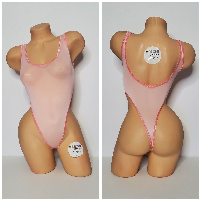 Baby Pink Mesh with Your Choice Trim Color ***VERY SHEER*** 1 Piece Bodysuit Size SMALL-2