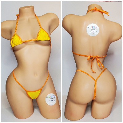 Yellow w/ Your Choice Trim Color 2 Piece Micro String Bikini Set One Size-4