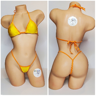 Yellow w/ Your Choice Trim Color 2 Piece Micro String Bikini Set One Size-6