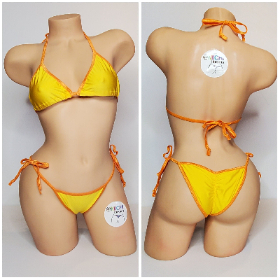 Yellow w/ Your Choice Trim Color 2 Piece Micro String Bikini Set One Size-8