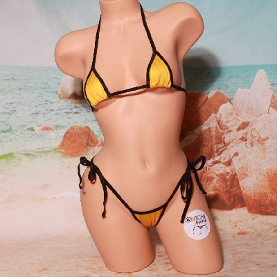 Yellow w/ Your Choice Trim Color 2 Piece Micro String Bikini Set One Size-13