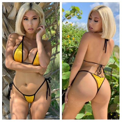 Yellow w/ Your Choice Trim Color 2 Piece Micro String Bikini Set One Size-17