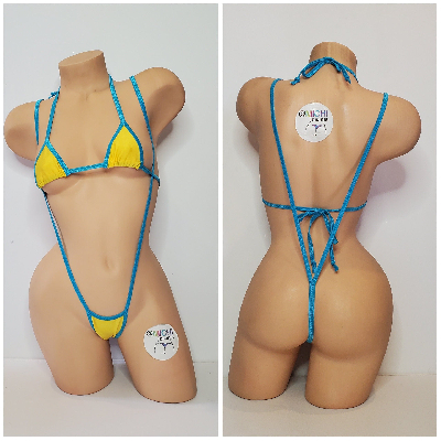 Yellow w/ Your Choice Trim Color 2 Piece Micro String Bikini Set One Size-19