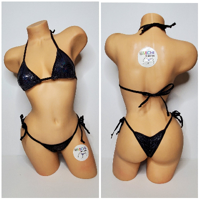 Black Snake Skin Pattern w Black Trim  2 Piece Micro String Bikini Set One Size-2