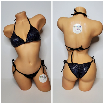 Black Snake Skin Pattern w Black Trim  2 Piece Micro String Bikini Set One Size-7