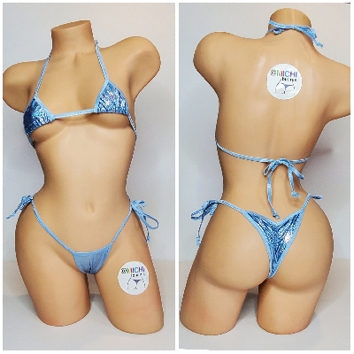 Holographic Baby Blue with Your Choice Trim Color 2pc Bikini Set One Size-4