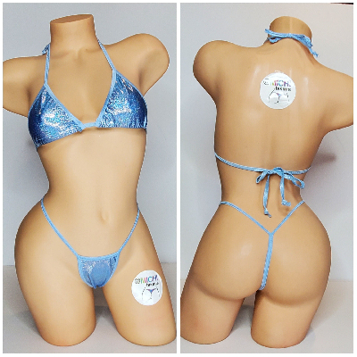 Holographic Baby Blue with Your Choice Trim Color 2pc Bikini Set One Size-6