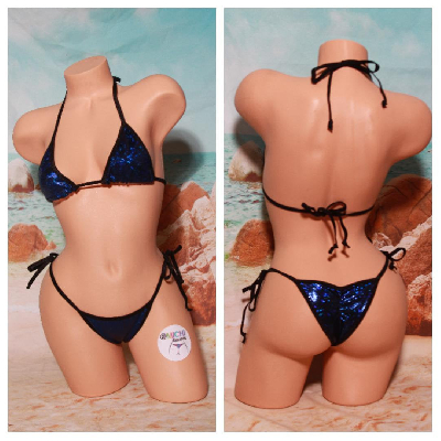 Sparkly Royal Blue w Black Trim 2 Piece Micro Bikini Set-4
