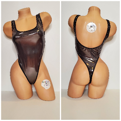 Chrome Silver w Black Trim 1 Piece Bodysuit Size SMALL-0