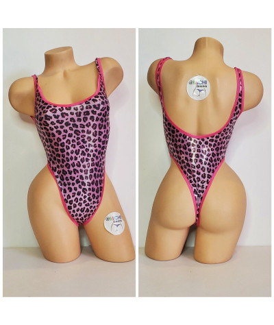 Hot Pink Leopard Print with Hot Pink Trim 1 Piece Bodysuit Size SMALL